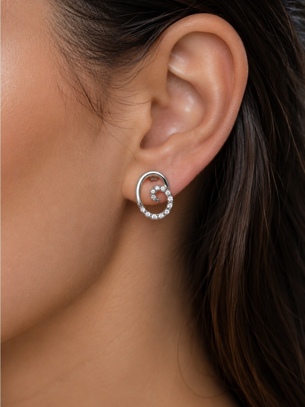 1/3 carat diamonds 10k white gold Spiral Stud Earrings